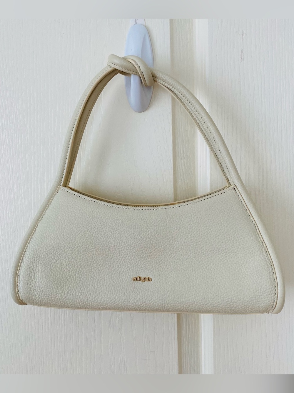 Cult Gaia Tala Cream Off-white Pebble Leather Knot Handle Shoulder Satchel Bag